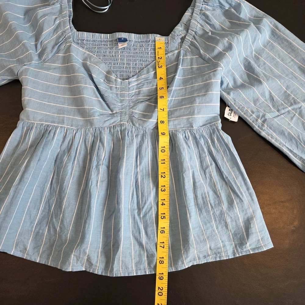 Old Navy Sweetheart Neckline Puff Sleeve Top Blue Stripe Size M New With Tags